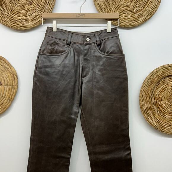 Vintage Maxima Wilsons Leather Neutral Brown Leather Straight Leg Pants 2 - Picture 4 of 11